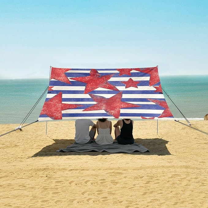 xigua Flag Beach Tent Sun Shelter with Carrying Bag - Silver Coated Oxford Fabric Beach Canopy for Beach Camping Fishing - Includes Windproof Ropes Sandbags &amp Stakes