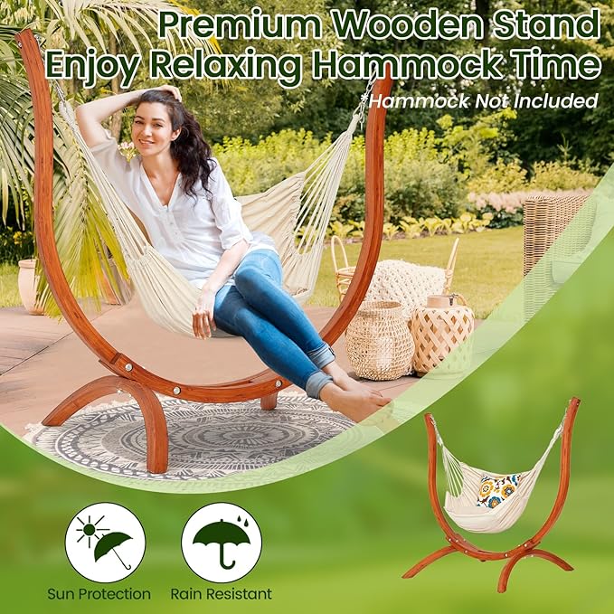 Premium Wooden Hammock Stand only (500 lbs/226kg) Sun Protection &amp Rain Resistant Heavy Duty Premium Solid Wood Hammock Chair for Indoor or Outdoor Use Safe &amp Stable (Hammock Not Included)