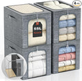 GoMaihe Clothes Storage Bins Metal Frame: 55L Extra Large Stackable Closet Storage Bin with Lid &amp Clear Window Heavy Duty Blanket Box for Winter Coats Comforters (Fits Deep Closet 4-Pack)