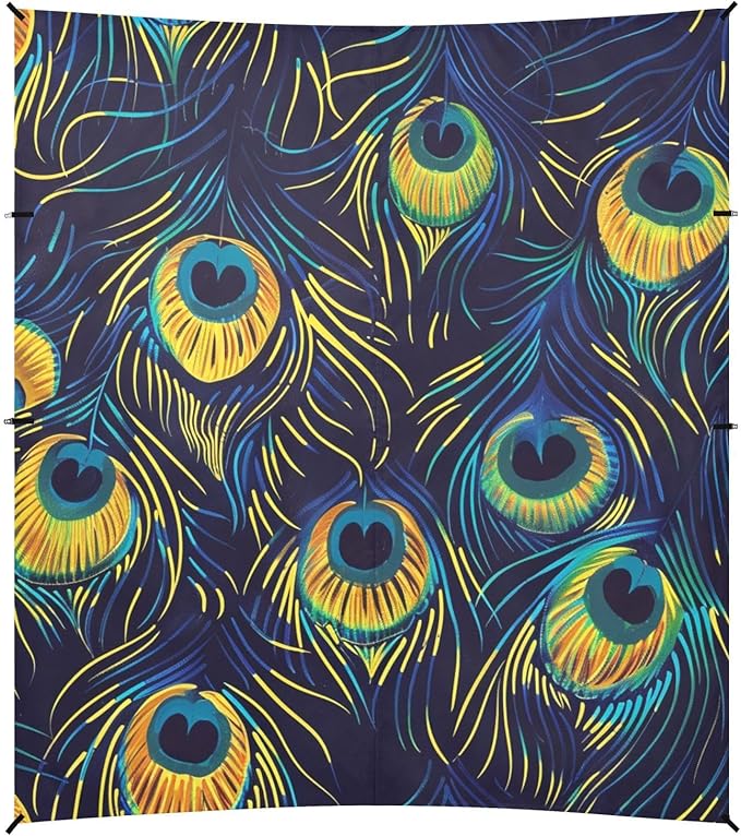 ALAZA Peacock Feathers on Blue Beach Tent Sun Shelter Portable Canopy Sunshade for Outdoor Camping Picnics Backyard Fun 10x9 ft