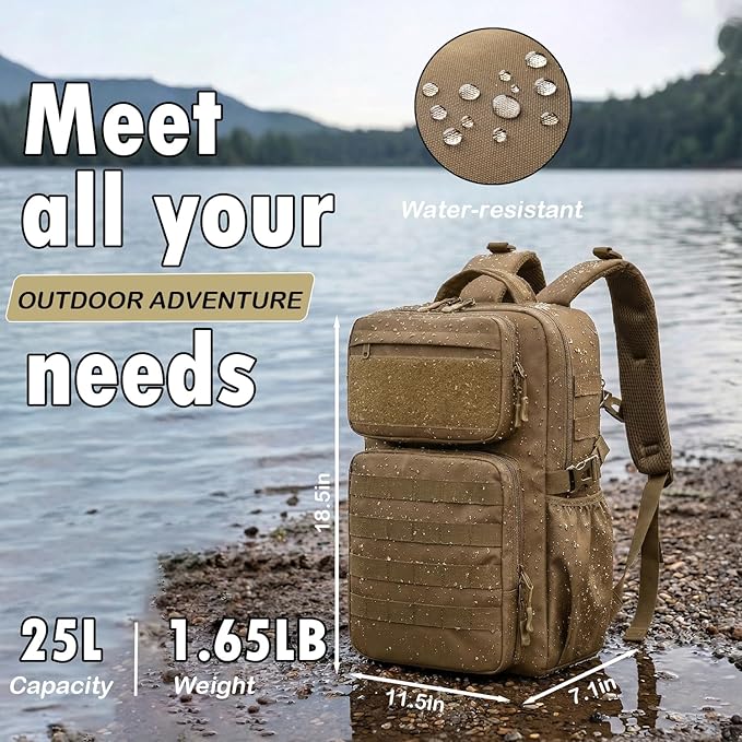 Military Tactical Backpack for Men Multi-Functional Assault Backpack MOLLE with Water Bottle Holder for Outdoor Adventures Khaki