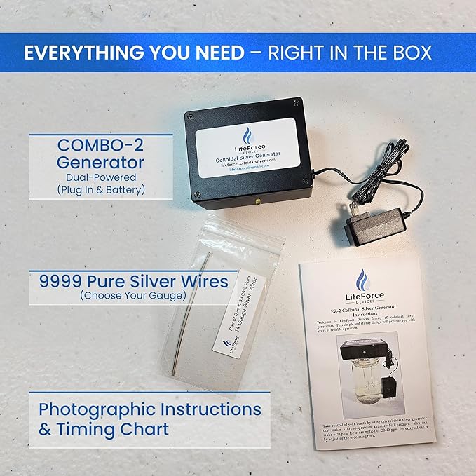 Compact Combo-2 Deluxe Colloidal Silver Generator Package Make 32 oz in 32 minutes - 14 Gauge