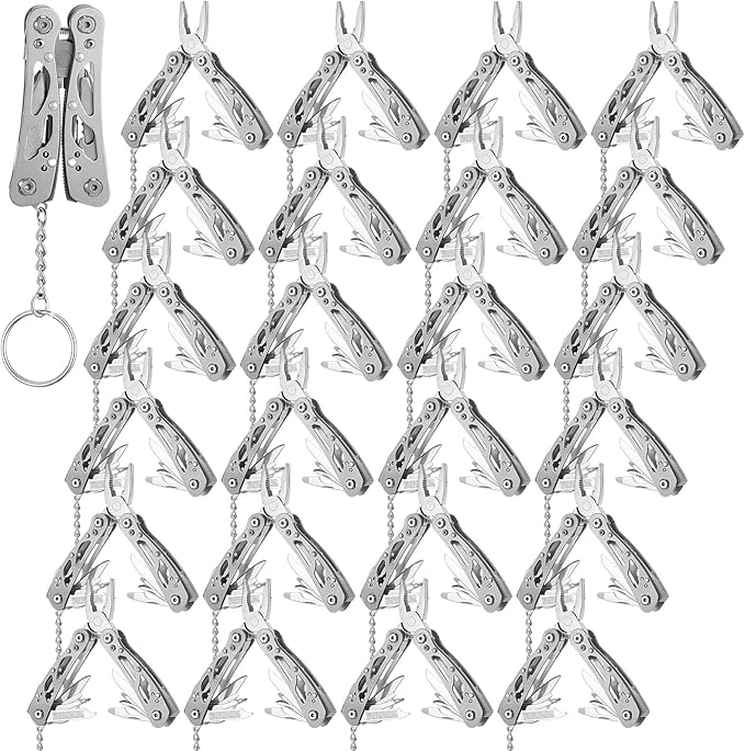 Lasnten 24 Pcs Small Multitool Pliers Gifts for Men Stainless Steel Small Multitool Mini Pliers Foldable Bottle Opener Screwdriver Apply to Camping Dad Gifts (Grey)