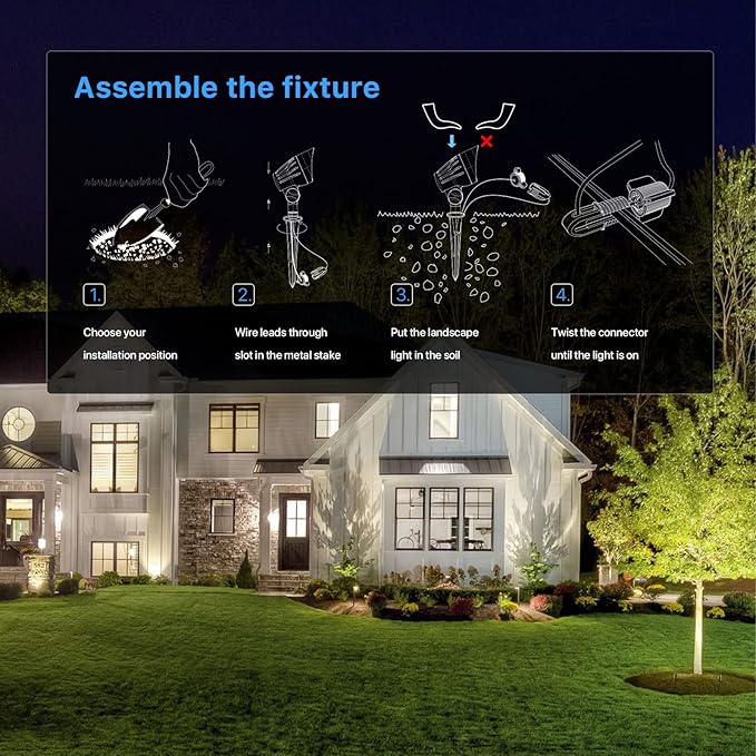 GOODSMANN Low Voltage Landscape Spotlights 5W LED Outdoor Floodlights 2700K Warm White Replaceable LED Outside Hardwired Lighting with Metal Stake Cable Connector Replaceable