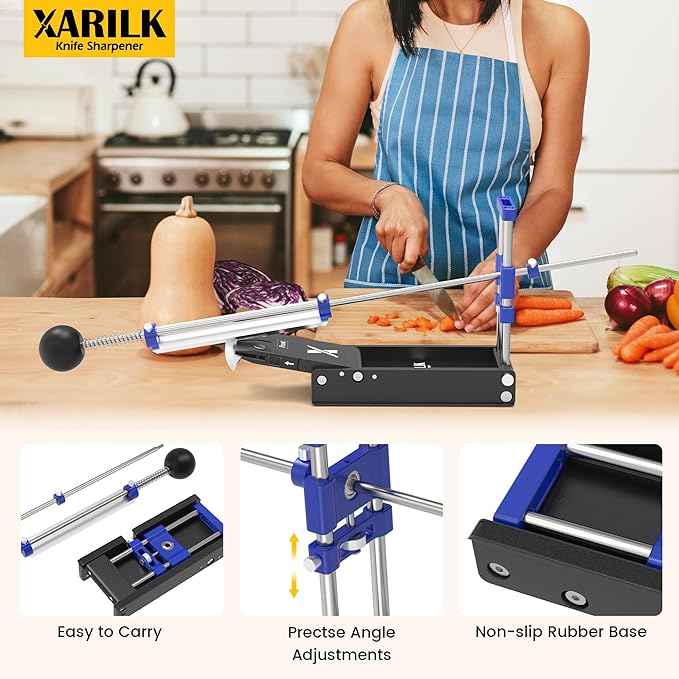Foldable Portable Knife Sharpening System Adjustable Knife Sharpener Kit with 3 PCS Aluminum Plates Diamonds (320# 800# 2000#) Blade Flips Without Removal for Hunting Kitchen Knives