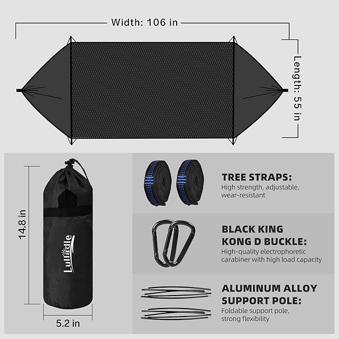 Lulladle Camping Hammock - (Double/Single) Hammock Portable with Tree Straps and with Mosquito NetNylon Hanging Hammock Easy Setup and Pack for Outdoor Hiking and Backyard