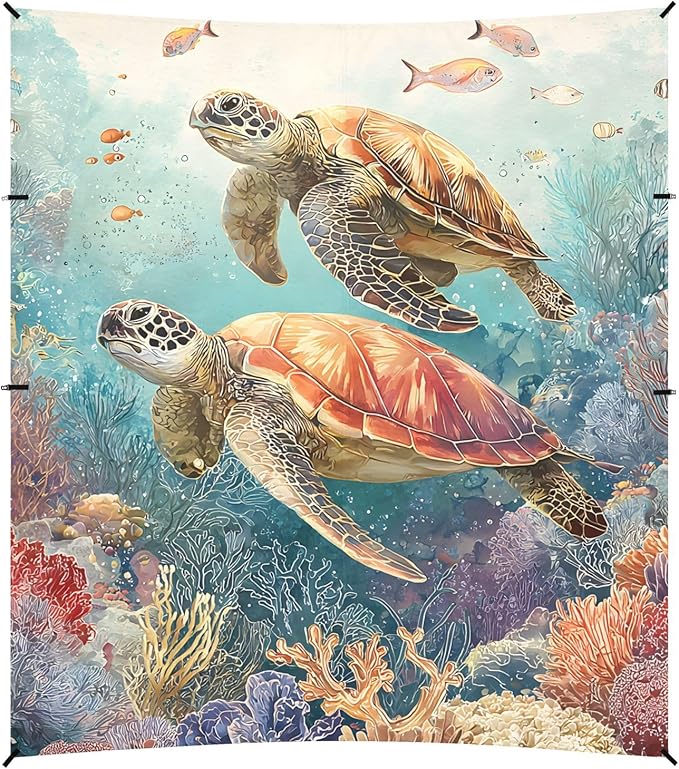 ALAZA Two Watercolor Sea Turtles Beach Tent Sun Shelter Portable Canopy Sunshade for Outdoor Camping Picnics Backyard Fun 10x9 ft