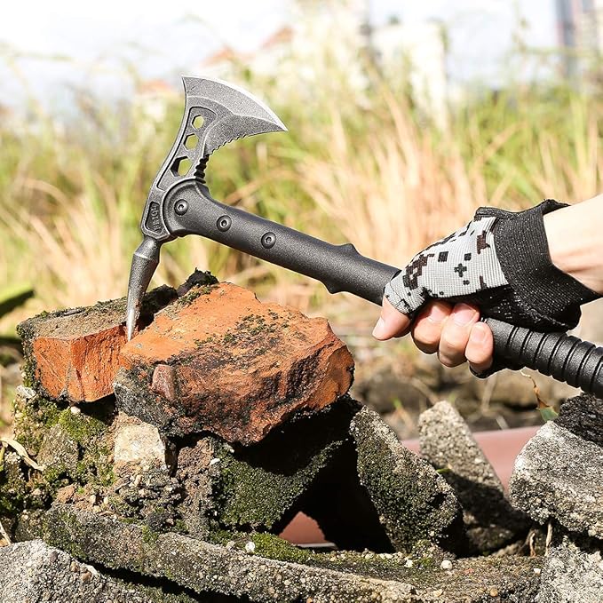 JXE JXO Camping Axe Tomahawk with Spike Survival Hatchet with Sheath Nylon Fiber Handle for Outdoor Survival Hiking Camping （14.5 inch）