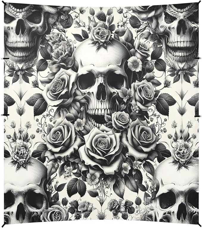 Skulls and Roses Beach Tent Sun Shelter Set UPF50+ UV Protection 10.5 x 9.19 FT Camping Shade Canopy with Sandbags Sand Anchors Carrying Bag and Others