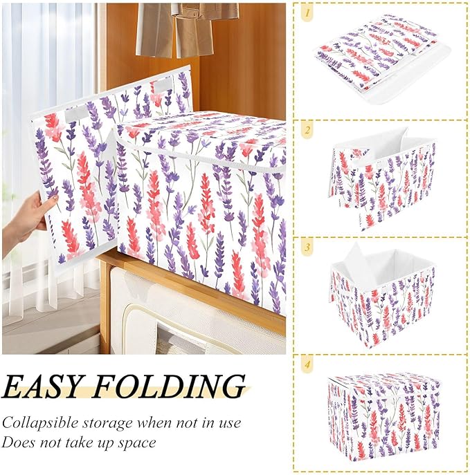 AIXIWAWA Lidded Storage Cube (Colorful Lavender) Fabric Foldable Closet Bins with Flip Lid and Handles Organizer Basket Container 16.5 x 12.6 x 11.8 IN
