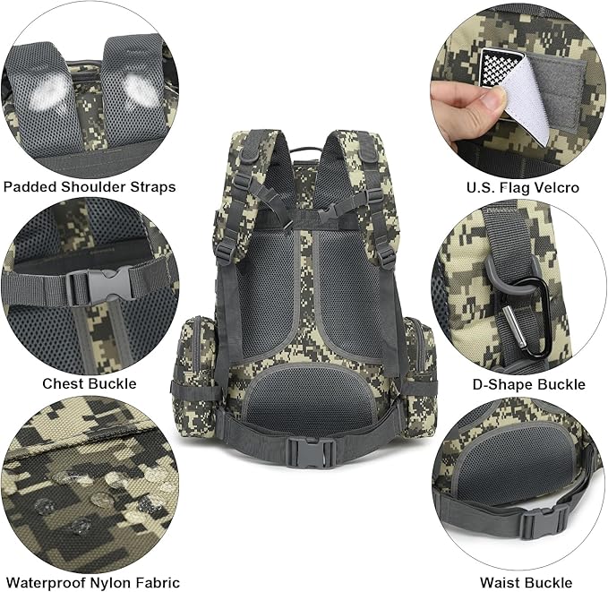 Tactical Backpack for Men Women Large Waterproof Military Backpack Detachable Molle Backpack Army Assault Pack (ACU Camo)