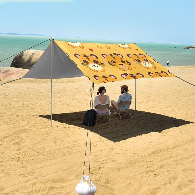 ALAZA Little Tiger Heart Seamless Beach Tent Sun Shelter Portable Canopy Sunshade for Outdoor Camping Picnics Backyard Fun 10x9 ft