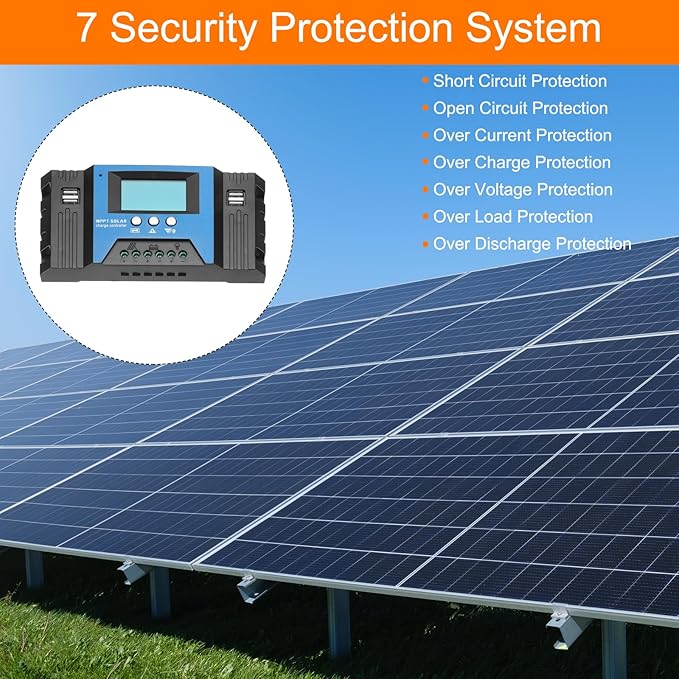MECCANIXITY MPPT Solar Charge Controller 60A Solar Panel Charger 12V/24V Auto Intelligent Regulator with LCD Display 4 USB Ports Lead-Acid/Lithium Battery