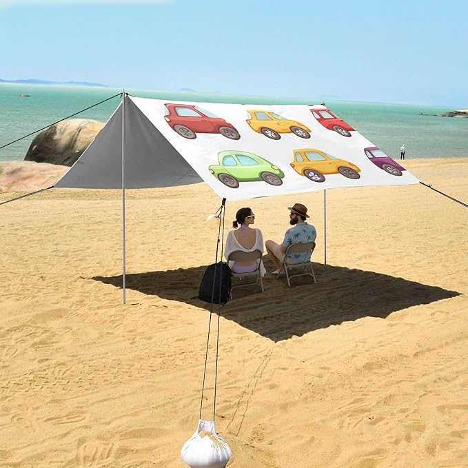 ALAZA Colorful Cartoon Car Beach Tent Sun Shelter Portable Canopy Sunshade for Outdoor Camping Picnics Backyard Fun 10x9 ft