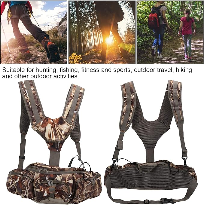 Pilipane Outdoor Hiking Backpack Waist Bag with Bottle Holder Camping Shoulder Bag Water Bottle Pack Ergonomic Lightweight Design for Sports Hiking Outdoor Activities Reed Flannel
