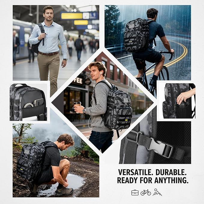PLUSINNO Tactical Backpack 40L Water Resistant Military Backpack gym backpack for men Laptop Backpack Large MOLLE Tactical Bag 3-Day Bug Out Bag For Work Camping Hiking with Molle System