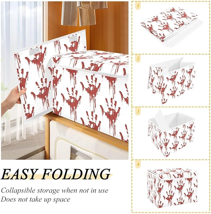 Large Collapsible Storage Bins with Lids Halloween Scary Bloody Zombie Storage Baskets Organizer Containers with Handles for Clothes