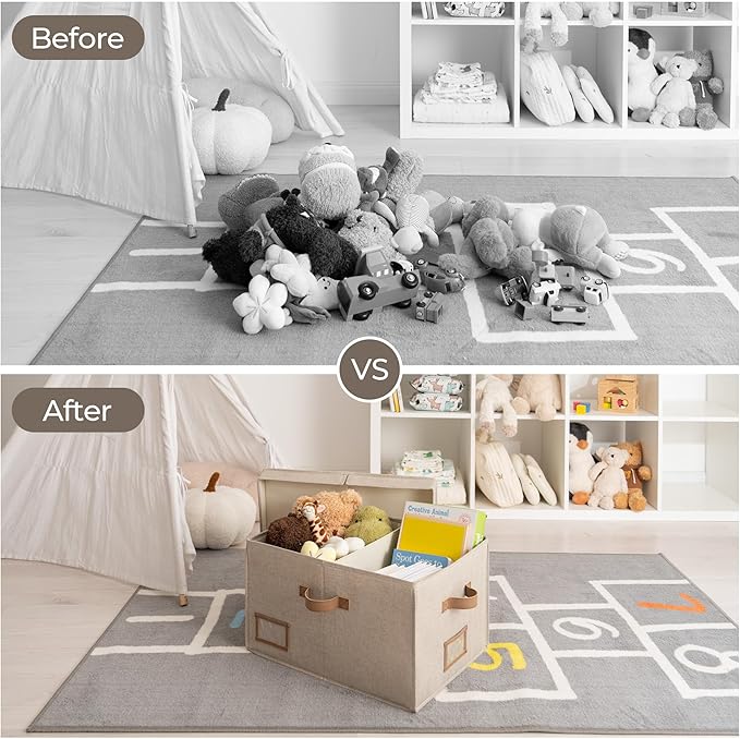 StorageWorks Large Clothes Storage Bins Fabric Boxes with Divider Board Baskets for Clothes Linen Closet Organizers with Lid Mixing of Brown &amp Beige 2-Pack