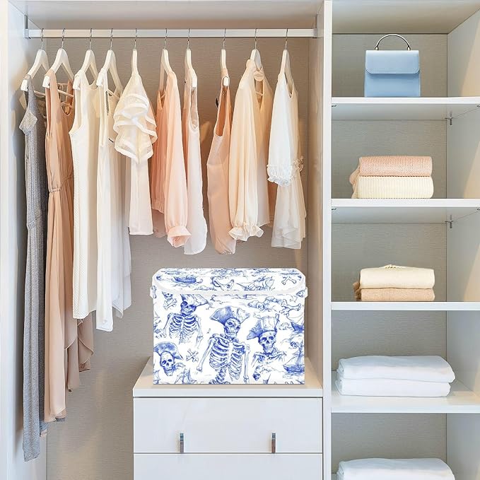 Collapsible Storage Bins with Lids Decorative Fabric Storage Cubes Closet Organizer and Storage Basket Boxes Containers for Clothes Box Chest Nursery Folding Rectangle Retro Blue Skull Pirate