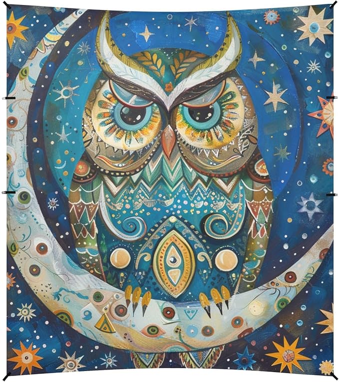 ALAZA Boho Owl Star Moon Beach Tent Sun Shelter Portable Canopy Sunshade for Outdoor Camping Picnics Backyard Fun 10x9 ft