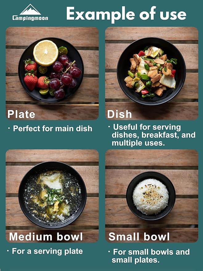 CAMPINGMOON Camping Tableware Set Stainless Steel Camping Plates Bowl Stackable Outdoor Dinnerware Canvas Carry Case Camping Hiking Picnic
