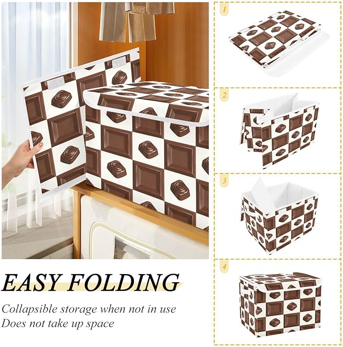 Storage Bins With Lid Stackable Fabric Closet Organizer Clothing Storage Large Boxes For Closet Shelves Bedroom Chocolate Brown Square