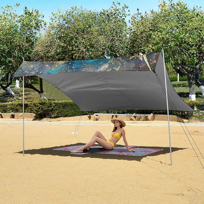 ALAZA Star Magic Unicorn Oil Painting Beach Tent Sun Shelter Portable Canopy Sunshade for Outdoor Camping Picnics Backyard Fun 10x9 ft