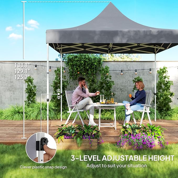 10ftx10ft Pop-Up Canopy Tent with Reinforced 32mm/25mm Steel FFor rame UPF50+ Gray OxFor Ford Canopy 3-Level Height &amp Mesh Storage Pockets