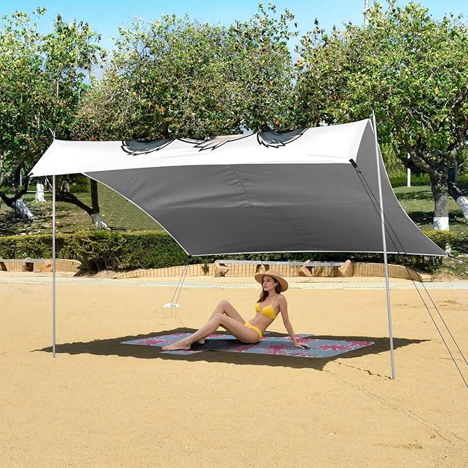 ALAZA Robot Panda Beach Tent Sun Shelter UPF50+ Protection Beach Shade Canopy w/ 4 Sandbags for Outdoor Camping Fishing Backyard Fun Picnic 10x9 ft
