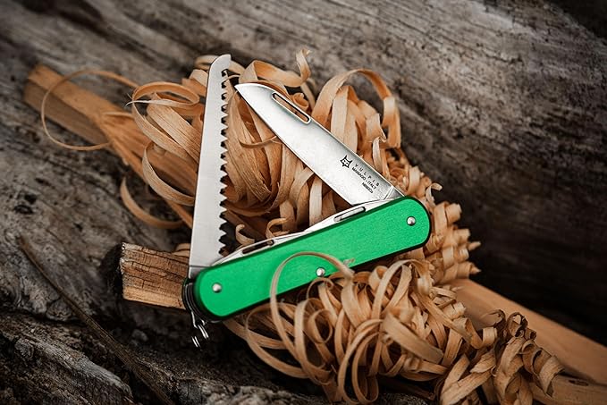 Fox Knives Vulpis FX-VP130-SF5 Slipjoint EDC Pocket Knife 5-in-1 Multitool - 2.17in Blade Hacksaw Bottle Opener Can Opener Scissors Flat Head Screwdriver - Every Day Carry (OD Green)