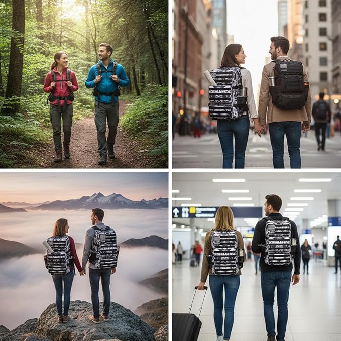 Military Tactical Backpack 55L for Men &amp Women Bug Out Bag Assault pack Molle Daypack Hiking Trekking Rucksack (Black and white tie dye)