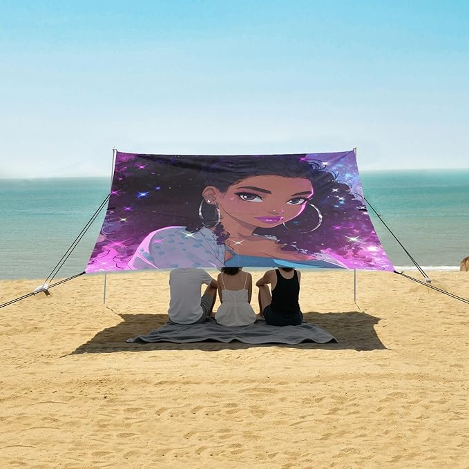 ALAZA African Woman Starry Sky Beach Tent Sun Shelter Portable Canopy Sunshade for Outdoor Camping Picnics Backyard Fun 10x9 ft