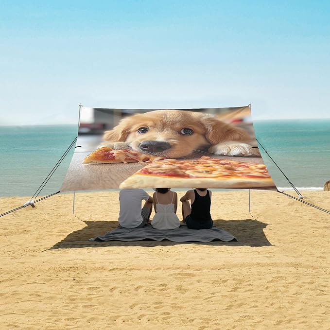 ALAZA Puppy Eat Delicious Pizza Beach Tent Sun Shelter Portable Canopy Sunshade for Outdoor Camping Picnics Backyard Fun 10x9 ft
