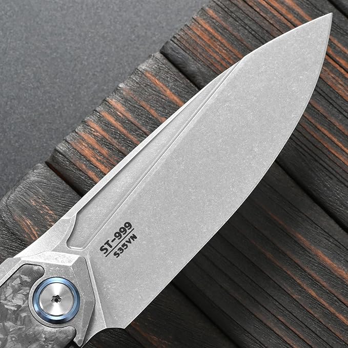 Sitivien ST999 Folding KnifeS35VN Steel Blade with Titanium and Carbon Fiber Handle Liner LockEDC Knife with pocket clip for Outdoor Camping Survival Hiking(Gray)