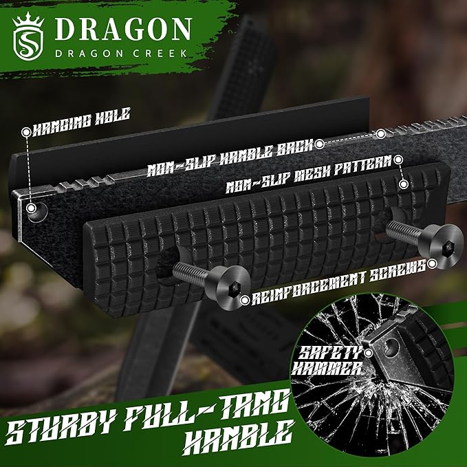 Dragon Creek Tactical Knife Kydex - Outdoor Survival Knife with Sheath D2 Steel Blade G10 Full Tang Handle for Camping Hiking Christmas Thanksgiving Gift Men Black
