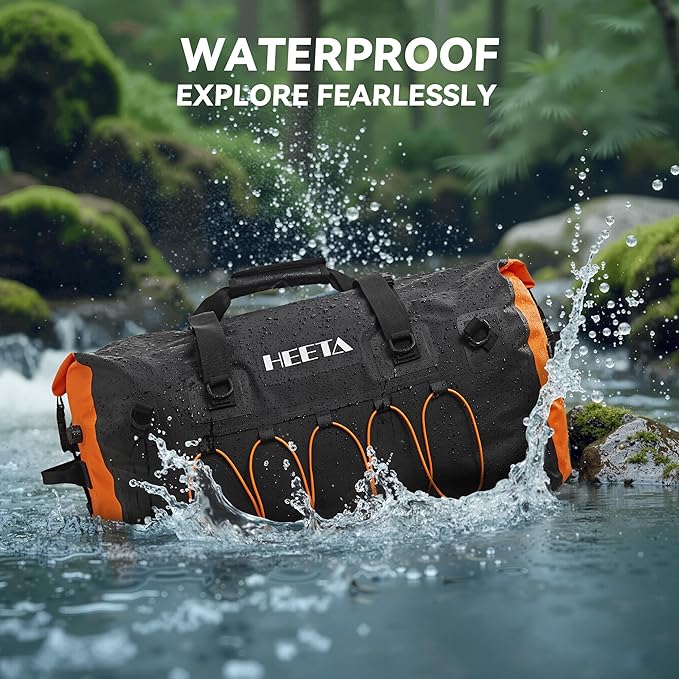 HEETA Waterproof Duffel Bag Motorcycle Dry Bag Backpack 60L/80L Extra Large Rolltop Travel Duffle Bags with Straps &amp Handles for Kayaking Rafting Boating Canoeing Camping Gym Beach Cruise Ship
