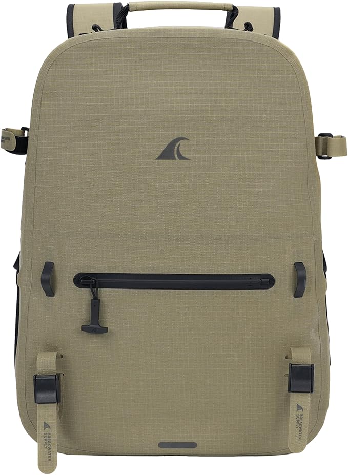 Breakwater Supply™ River Ute Waterproof IP68 Hunting Backpack Floating TPU Submersible Dry Bag with Padded Hip Belt and Airtight Zippers | 20L (River Ute 20L CORDURA Safari Tan)