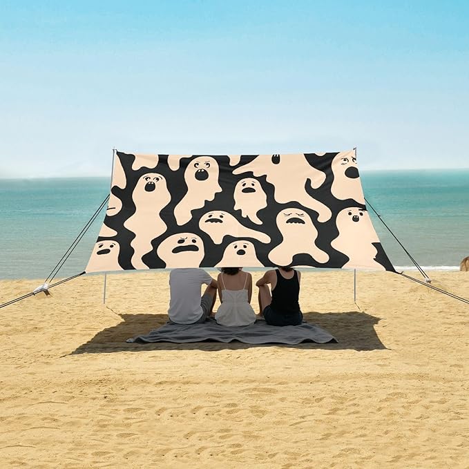 ALAZA Strange Ghost Pattern Beach Tent Sun Shelter UPF50+ Protection Beach Shade Canopy w/ 4 Sandbags for Outdoor Camping Fishing Backyard Fun Picnic 10x9 ft