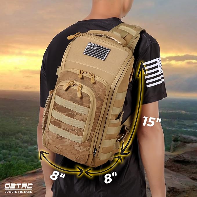 DBTAC Tactical Personal Defense EDC Bags &amp Packs | 10L Military Shoulder Backpack with Sling for Concealed Carry Range Travel Hiking Outdoor Sports (Brown Apatite)