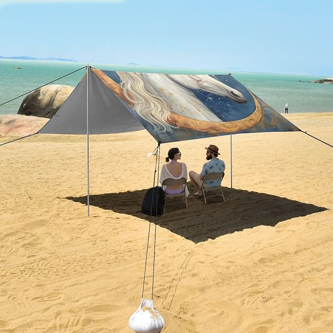ALAZA Beauty White Unicorn Moon Beach Tent Sun Shelter Portable Canopy Sunshade for Outdoor Camping Picnics Backyard Fun 10x9 ft
