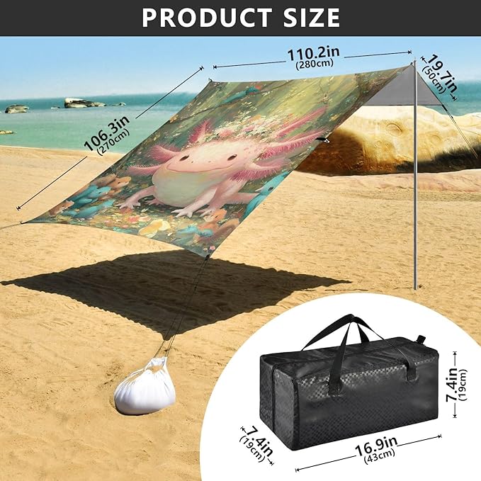 ALAZA Salamander Woods Beach Tent Sun Shelter Portable Canopy Sunshade for Outdoor Camping Picnics Backyard Fun 10x9 ft