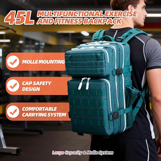 LUPU TACTICAL 45L Backpack for Men and Women 3 Days Assault Pack Outdoor Travel Hiking Camping Rucksack with Molle Webbing (Blacklish Green)