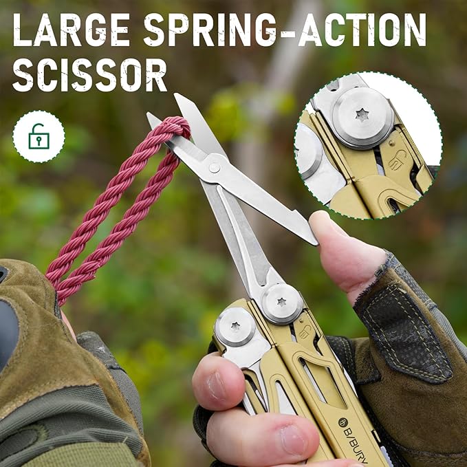 BIBURY Multitool Pliers Pro BI2045 Foldable Multitools with Replaceable Wire Cutters and Saw Stainless Steel Multi Tool w/Upgraded Scissors and Screwdriver Set Ideal for Camping Hiking Survival
