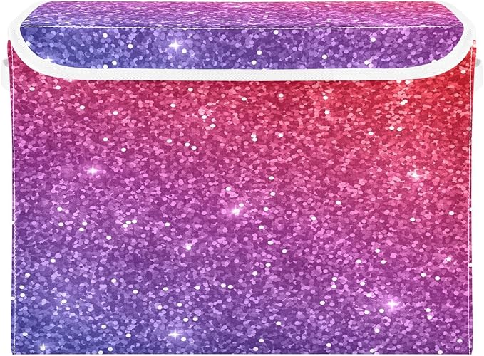 Red Purple Gradient Glitter Storage Bins with Lids Foldable Room Storage Storage Bags for Clothes for Home Studyroom
