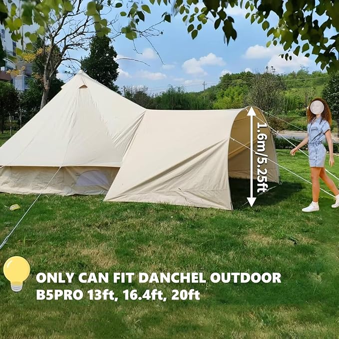 DANCHEL OUTDOOR Waterproof Bell Tent Awning 4 Season Camping Tarp – Portable Canopy Cover with Poles Lightweight Glamping Accessories Rectangle