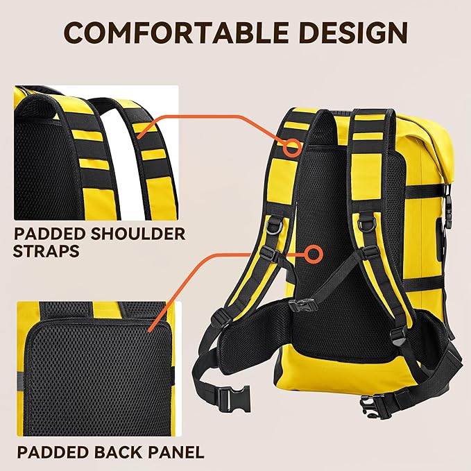 HEETA Dry Bags Waterproof Backpack 40L for Men &amp Women Roll Top Heavy Duty Cushioned Hiking Backpack for Kayaking Boating Paddle Boarding Fishing Travel Camping Beach Vacation Cruise Ship Essenti