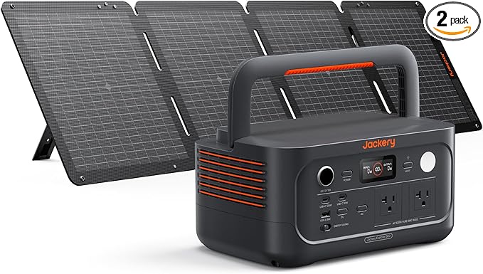Jackery Explorer 500 v2 Solar Generator and 100W Solar Panel 512Wh LiFePO4 Battery 500W AC/1000W Peak Solar Generator for Camping Outdoors and Power Outages