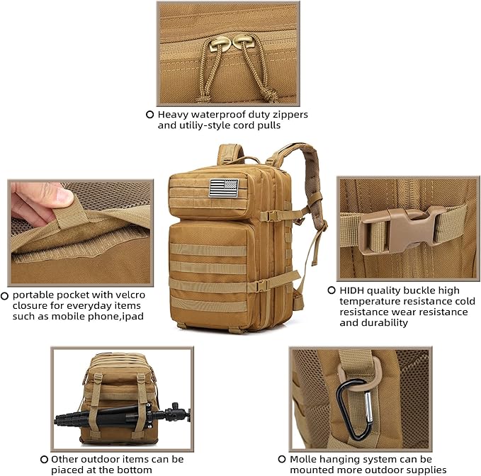 Lovelinks21 Hiking Assault Backpack Waterproof Motorcycle Backpack Bug Out Pack Rucksack for Outdoor Hiking