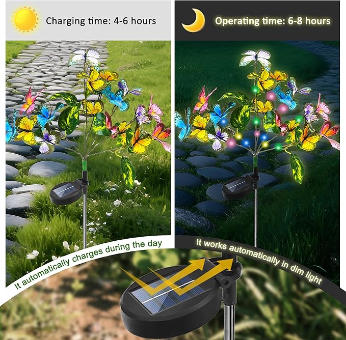 Anothera 6Pcs Solar Butterfly Lights Features Flashing or Steady-on Modes Waterproof Sunflower Garden Lights for Outdoor Patio Lawn Yard Garden Decor Gift for Mom Women Grandma