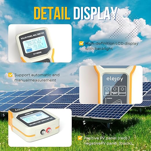 EY1600W Solar Panel Tester Solar DC/AC Power Meter Photovoltaic Panel Multimeter Open Circuit Voltage Auto &amp Manual MPPT Max. Power Point Voltage/Current Backlit LCD Display